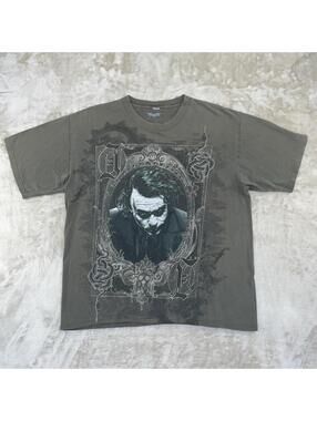 Batman The Dark Knight Joker T-Shirt Mens L Heath Ledger Movie Promo Green DC